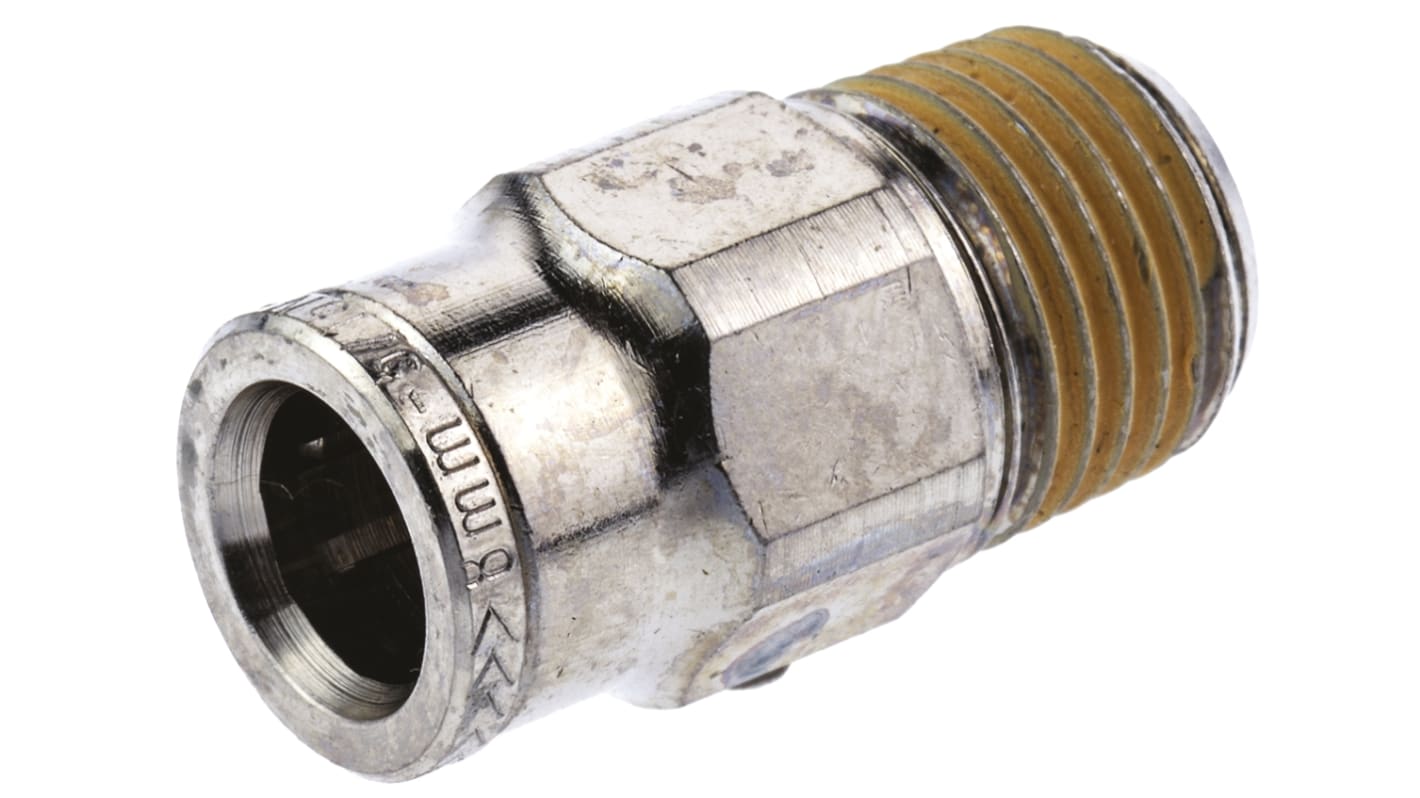 Norgren PNEUFIT Series Straight Threaded Adaptor, R 1/4 Male to Push In 8 mm, Threaded-to-Tube Connection Style