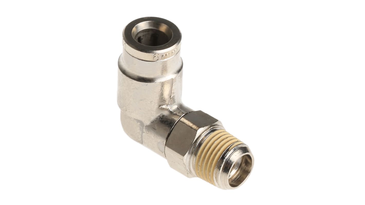 Norgren PNEUFIT Series Elbow Threaded Adaptor, R 1/8 Male to Push In 6 mm, Threaded-to-Tube Connection Style