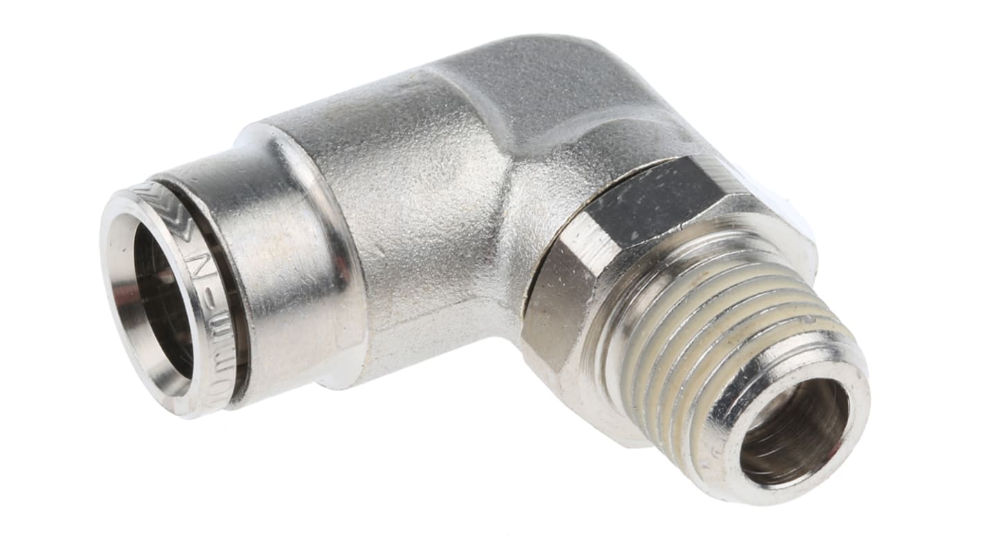 Norgren PNEUFIT Series Elbow Threaded Adaptor, R 1/4 Male to Push In 10 mm, Threaded-to-Tube Connection Style