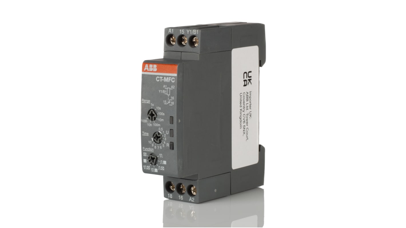 ABB CT-C Series DIN Rail, Snap-On Timer Relay, 24 → 240V ac, 1-Contact, 0.05 s - 100h, SPDT