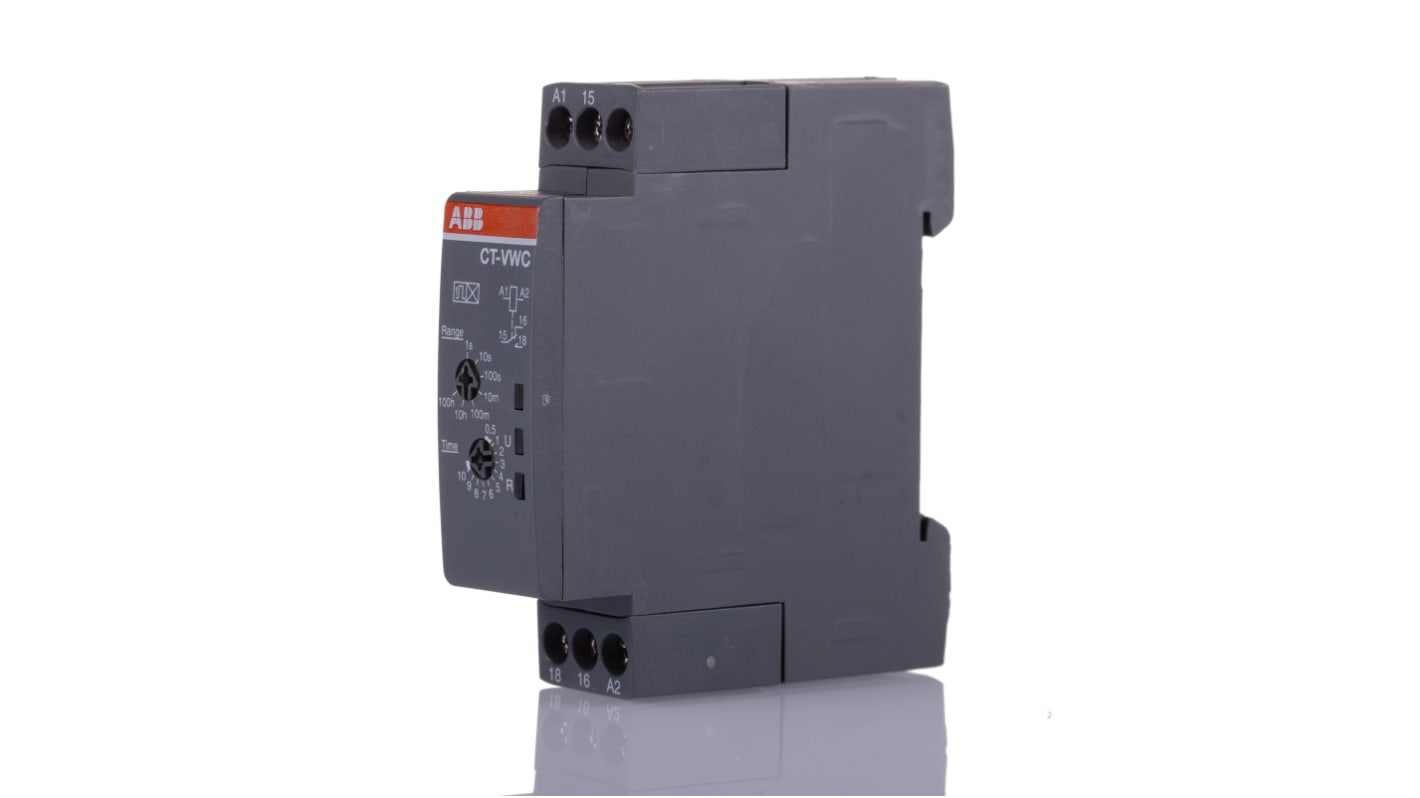 ABB CT-C Series DIN Rail, Snap-On Timer Relay, 24 → 240V ac, 0.05 s - 100h, 1-Function, SPDT