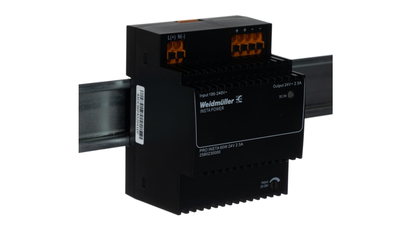 Weidmuller PRO INSTA Switched Mode DIN Rail Power Supply, 120 → 240 V ac / 120 → 340V dc ac, dc Input,