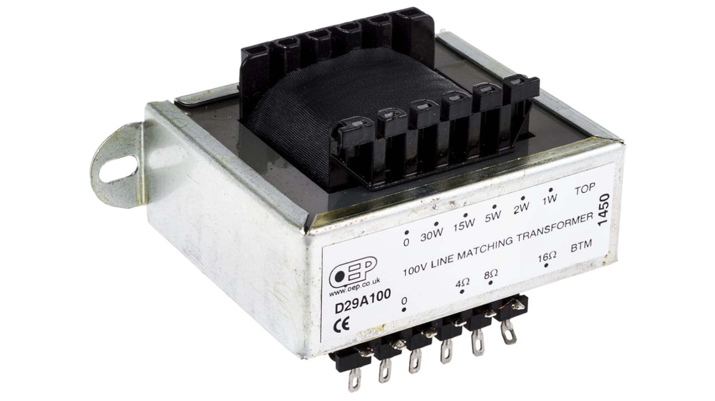 Transformador de audio OEP, D29A100, 4 → 16Ω, 1 W, 2 W, 5 W, 15 W, 30 W, Montaje en panel