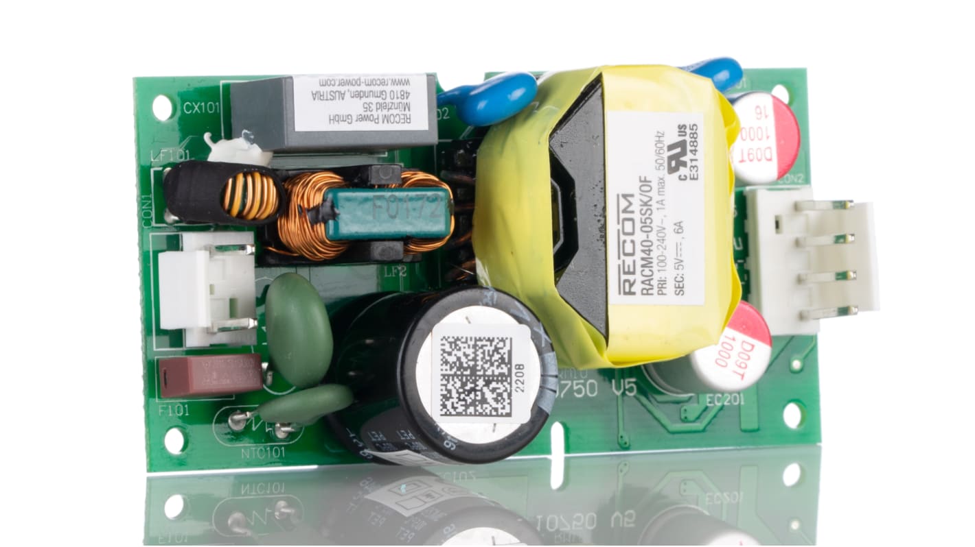 Fuente de alimentación conmutada Recom serie RACM40-K/OF, 5V dc, 6A, 30W, 1 salida, para uso médico, Montaje en PCB