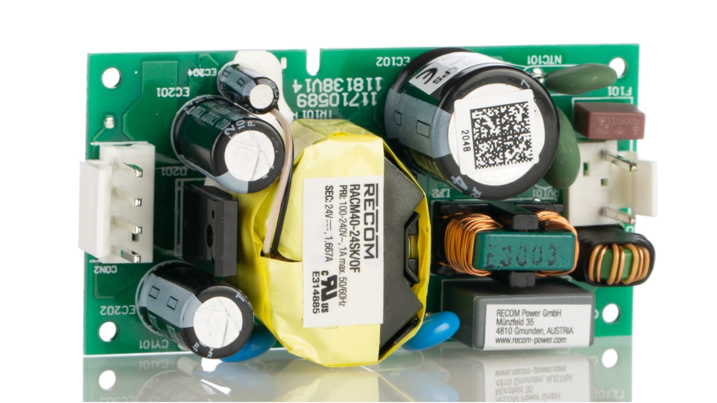 Recom Switching Power Supply, RACM40-24SK/OF, 24V dc, 1.667A, 40W, 1 Output, 80 → 264V ac Input Voltage