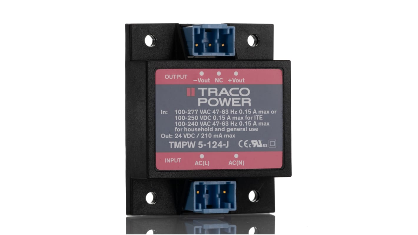 Alimentatore switching TRACOPOWER TMPW 5-124-J, 5W, ingresso 90 → 305V ca, uscita 24V cc, 210mA, 2 uscite TMPW 5