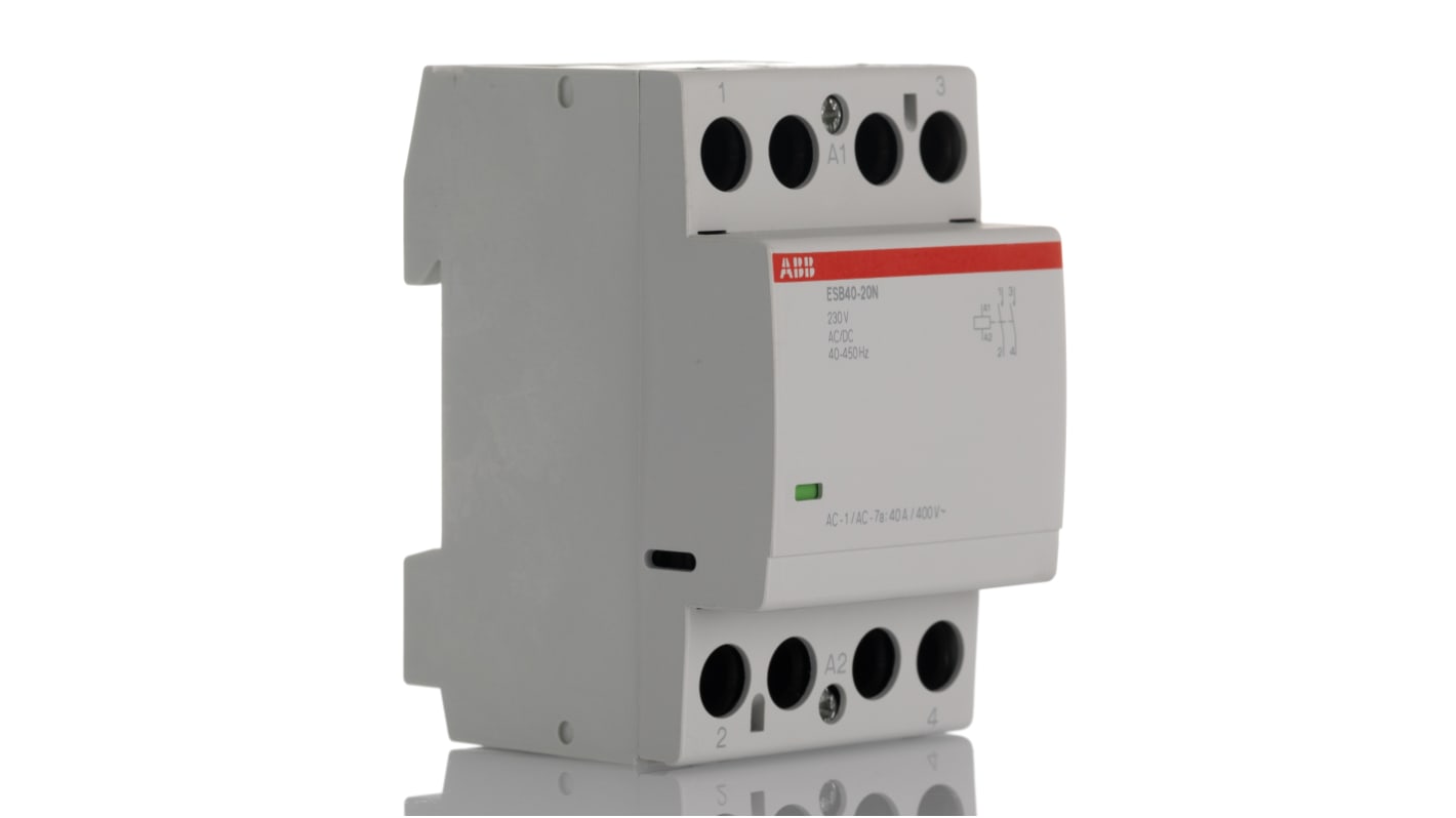 Contattore ABB, serie ESB, 2 poli, 2 NA, 40 A, 9,2 kW, bobina 230 V c.a.