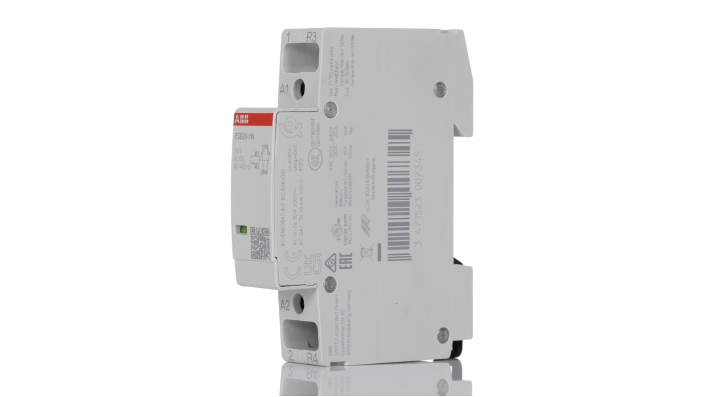 Contattore ABB, serie ESB, 2 poli, 1 NO + 1 NC, 20 A, 4,6 kW, bobina 24 V