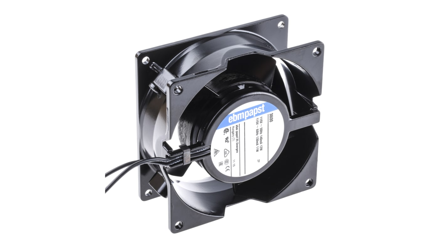 ebm-papst 3000 Series Axial Fan, 115 V ac, AC Operation, 89m³/h, 11W, 95mA Max, 92 x 92 x 38mm