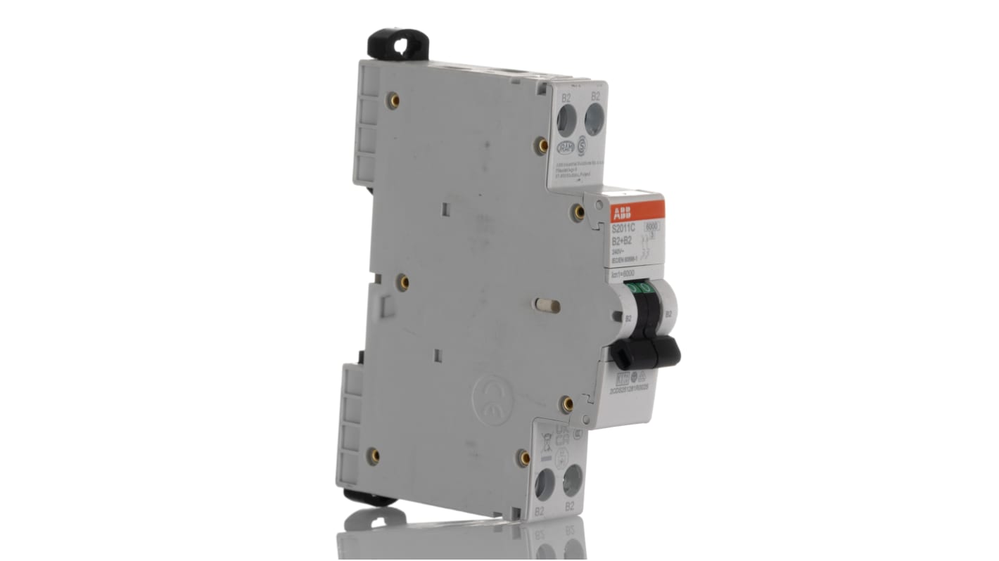 ABB S200C MCB, 2P, 2A Curve B, 240V AC, 6 kA Breaking Capacity