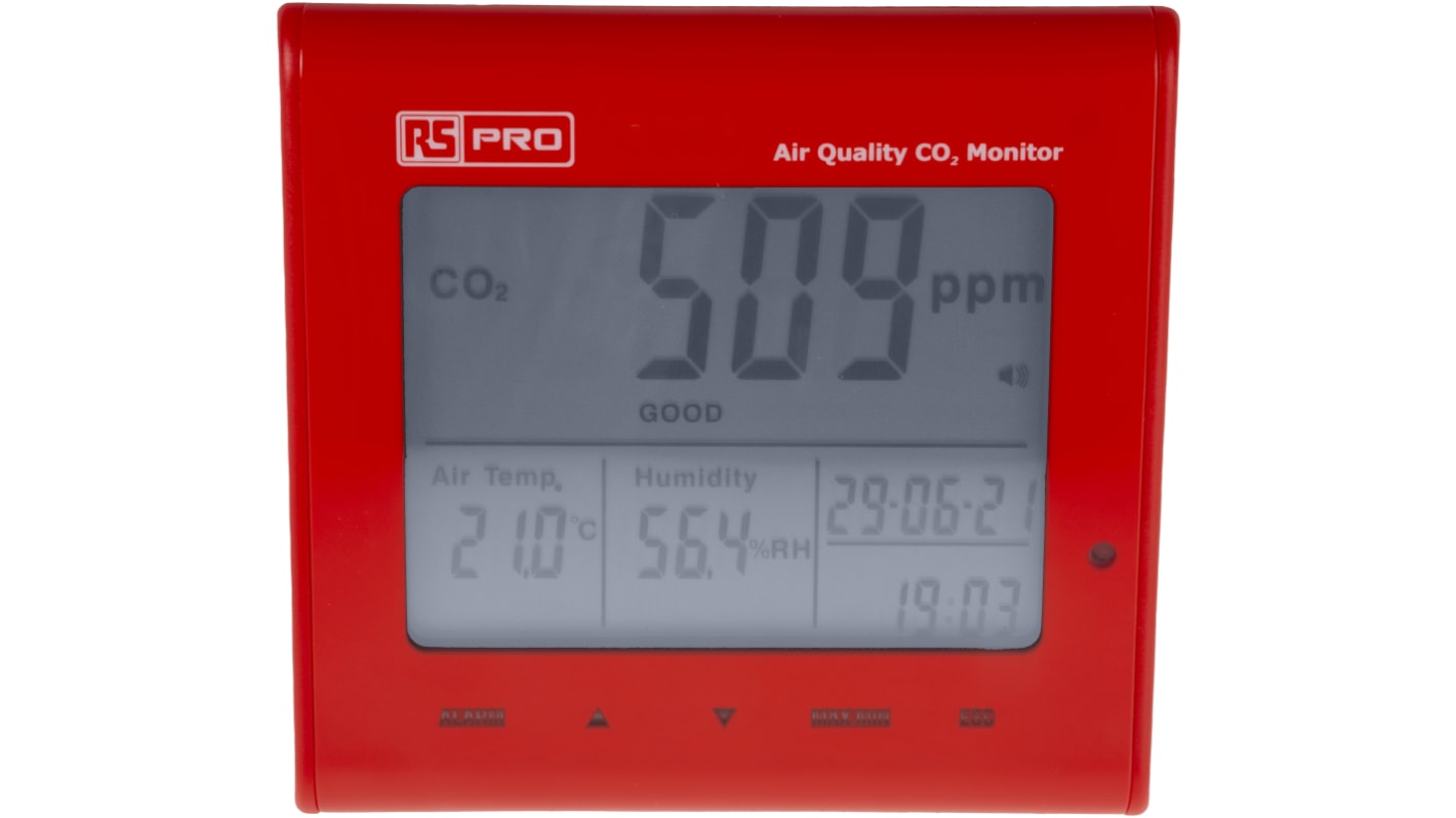 RS PRO DT-802 LCD Klimamessgerät, CO2 bis 9999ppm, bis +50°C / 90%RH