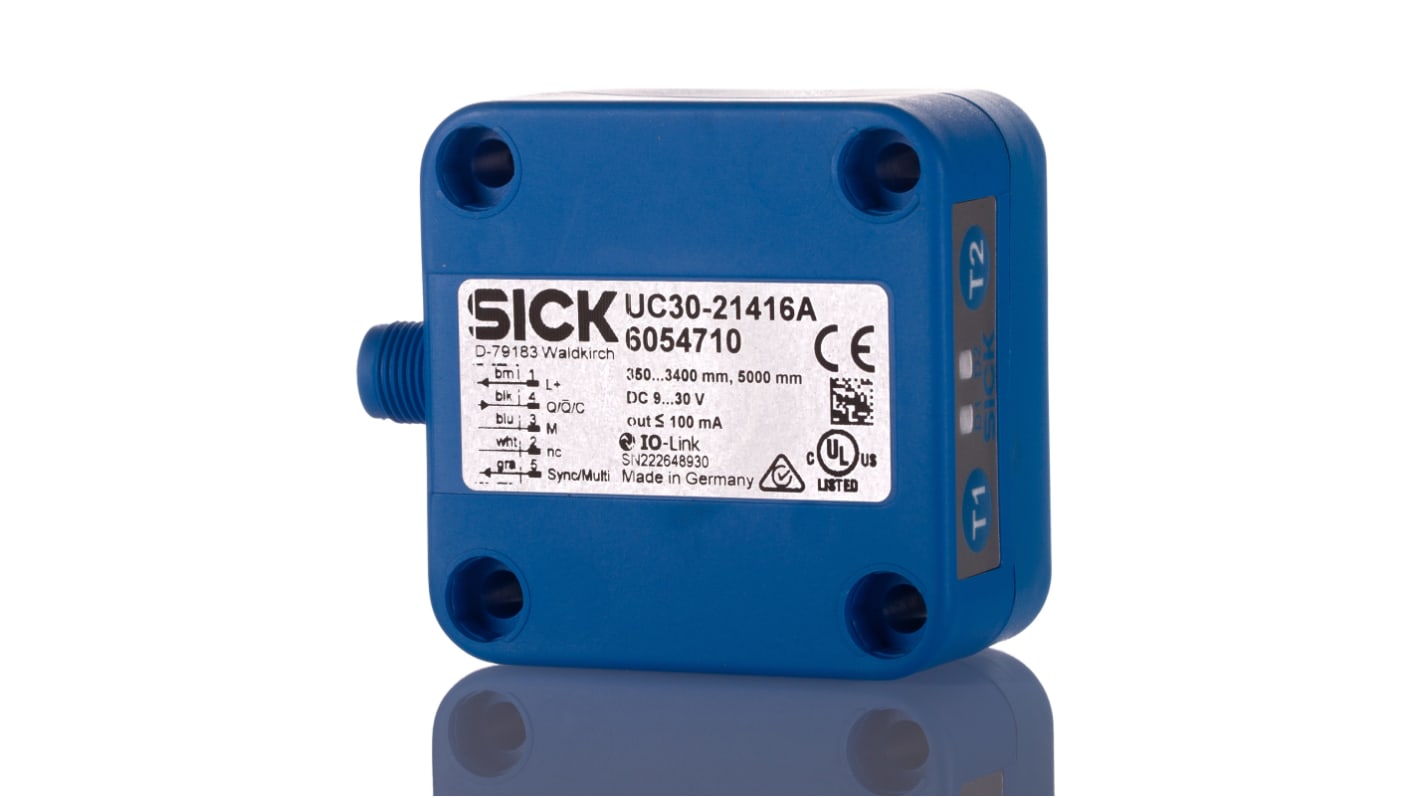 Sensor de proximidad Sick, alcance 350 → 3.400 mm, salida PNP Y NPN, interfaz IO-Link, 9 → 30 V., IP65,