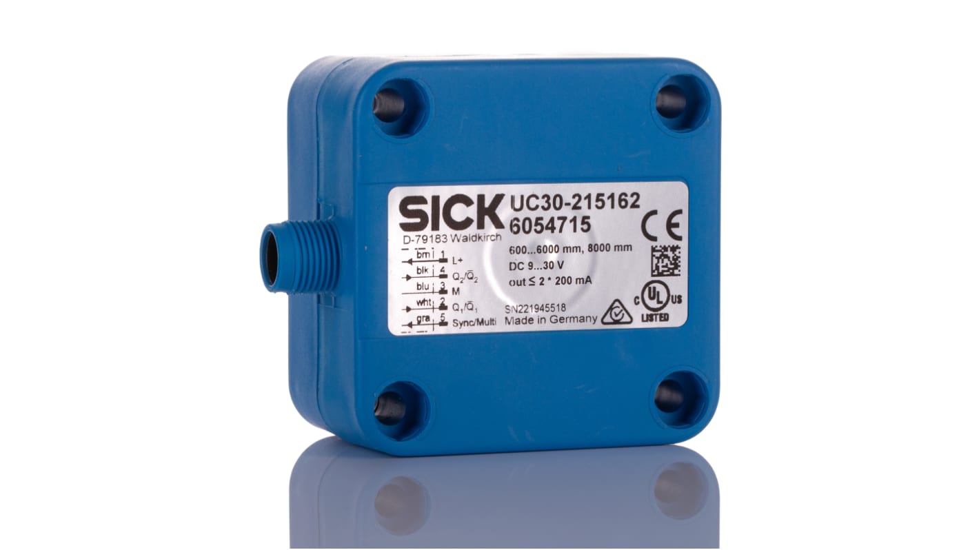 Sick UC30 Series Ultrasonic Block-Style Proximity Sensor, 600 → 6000 mm Detection, PNP Output, 9 → 30 V,