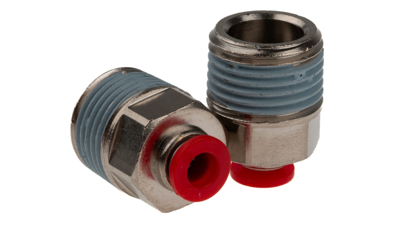 Norgren PNEUFIT Series Straight Fitting, Push In 6 mm to R 1/2, Threaded-to-Tube Connection Style