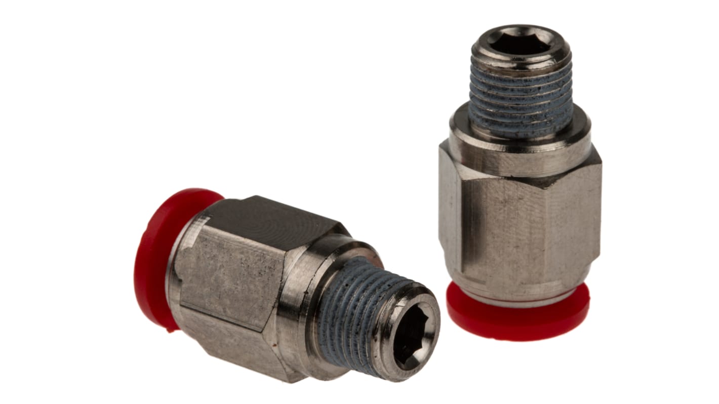 C01250818 PNEUFIT Series Straight Fitting, Push In 8 mm to R 1/8, ThreadedtoTube