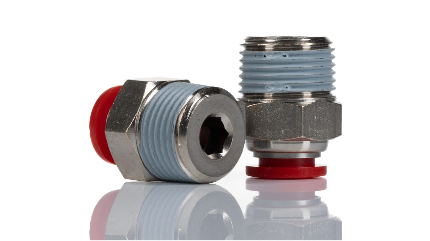 Straight Fitting, Push In 8 mm to R 3/8, ThreadedtoTube Connection Style, C01250838 RS