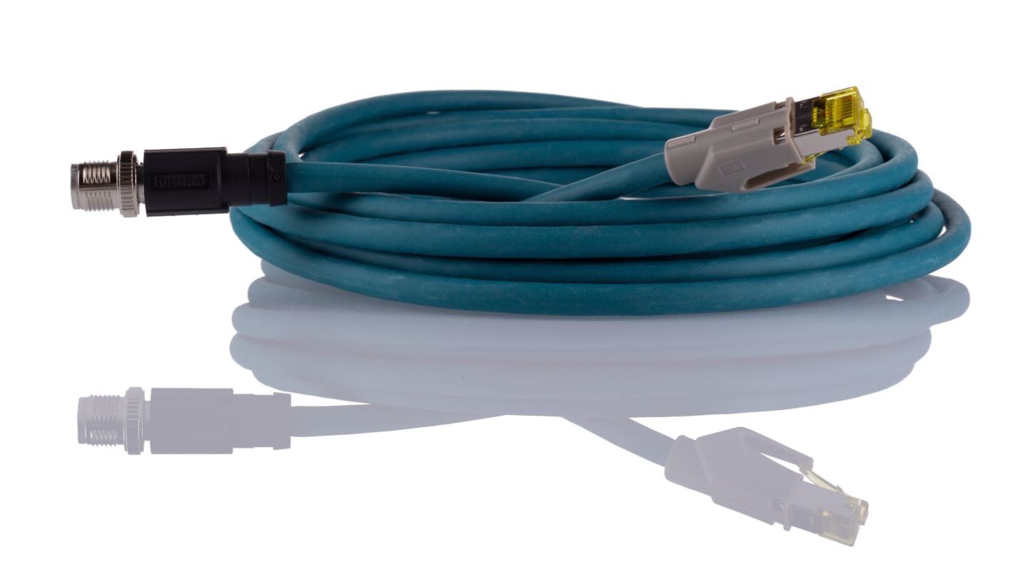 Phoenix Contact Cat6a Straight Male M12 to Straight Male RJ45 Ethernet Cable, Blue, 5m