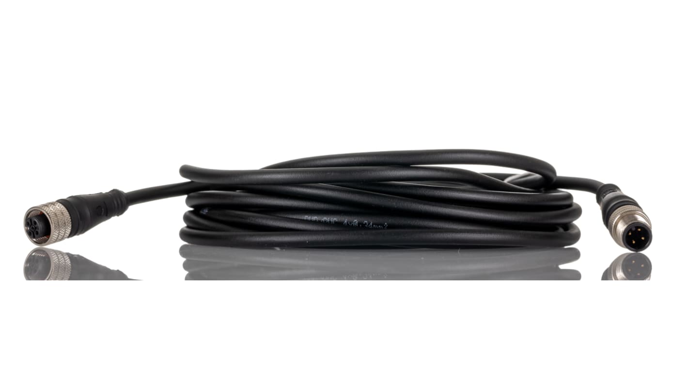 Cable de conexión Molex, con. A M12 Hembra, 4 polos, con. B M12 Macho, cod.: A, long. 5m, 250 V, 4 A, IP67