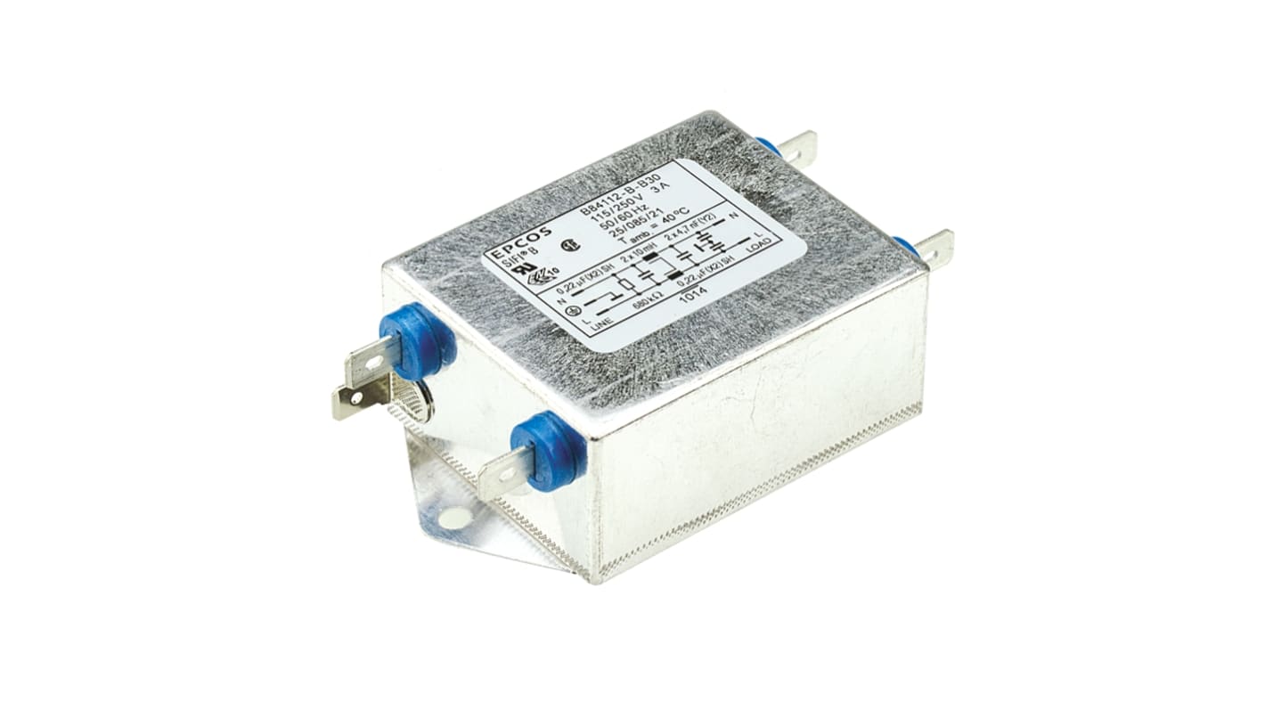 EPCOS B84112B Series 3A 250 V ac 50 → 60Hz Chassis Mount RFI Filter, with Screw Terminals, Single Phase