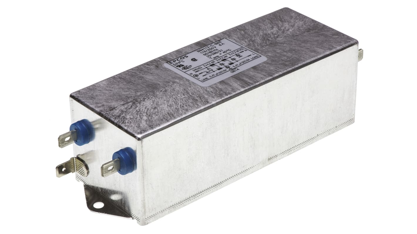 Filtr EMC 6A 1-fazowy 250 V AC 50 → 60Hz 4,7 x 4 mH EPCOS Montaż w obudowie