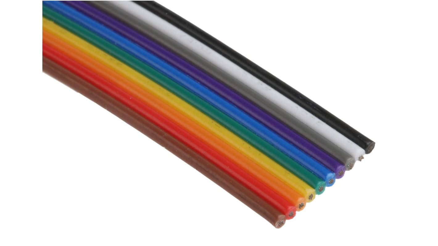 Câbles en nappe RS PRO 10 voies, pas de 1.27mm 26 AWG, Multicolore