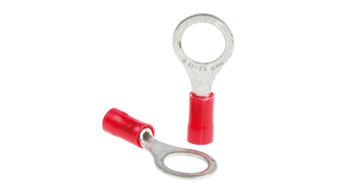 TE Connectivity, PLASTI-GRIP Insulated Ring Terminal, M8 Stud Size, 0.26mm² to 1.65mm² Wire Size, Red