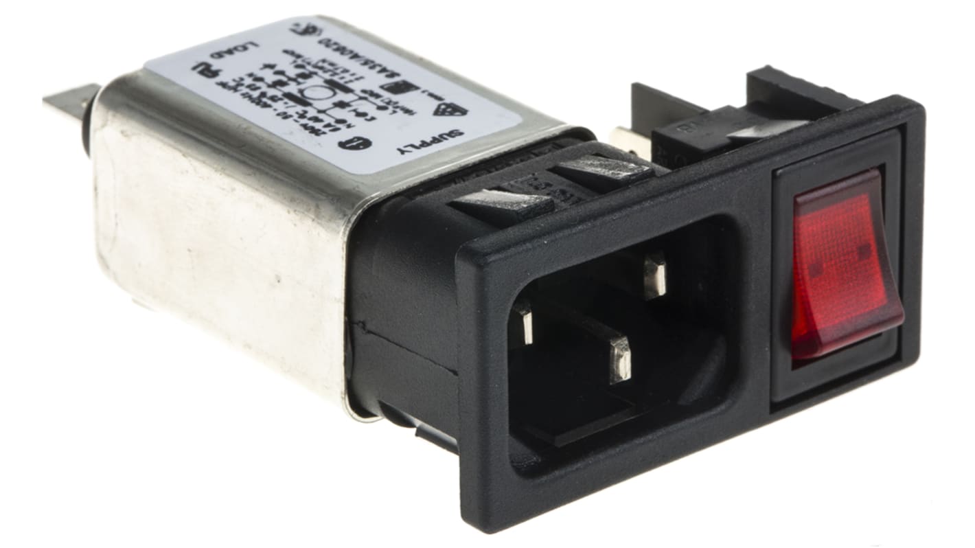 IEC szűrő Férfi, C14, Bepattanó, biztosíték mérete: 5 x 20mm, 6A, 250 V AC