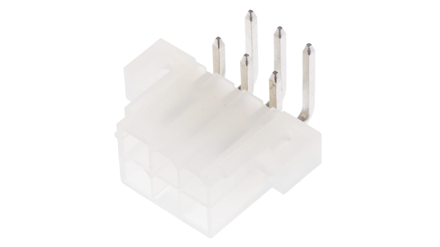 Molex Mini-Fit Jr. Series Right Angle Through Hole PCB Header, 6 Contact(s), 4.2mm Pitch, 2 Row(s), Shrouded