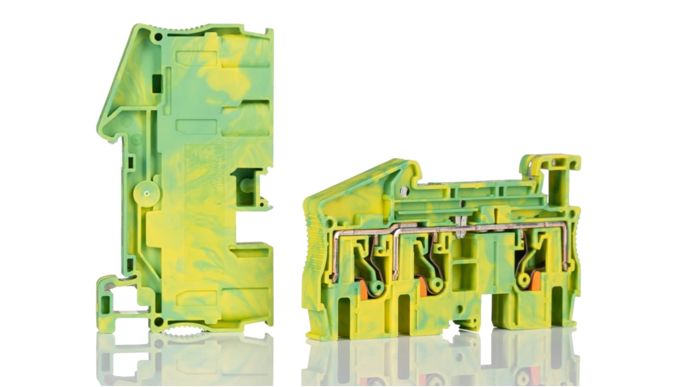 3211498 Phoenix Contact PT 6 Series Green, Yellow Component Terminal Block, 10mm², Push In