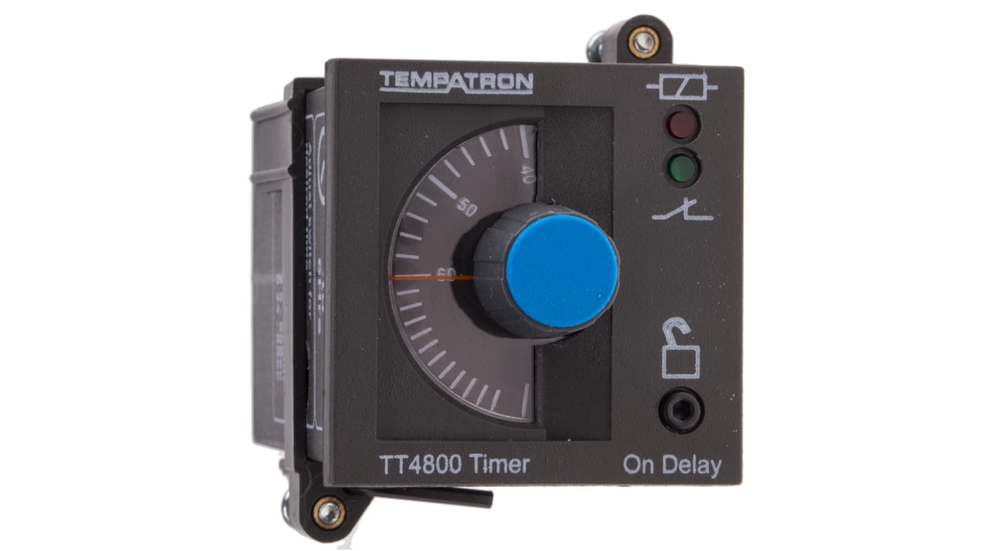 Timer Relay Szyna DIN, montaż panelowy 230V ac DPDT 2-stykowy Tempatron DPDT 6 s → 6h TT4801 jednofunkcyjny