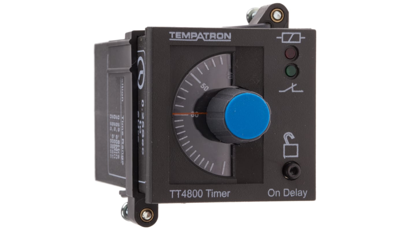 Tempatron TT4801 Series DIN Rail, Panel Mount Timer Relay, 230V ac, 2-Contact, 6s → 6h, 1-Function, DPDT