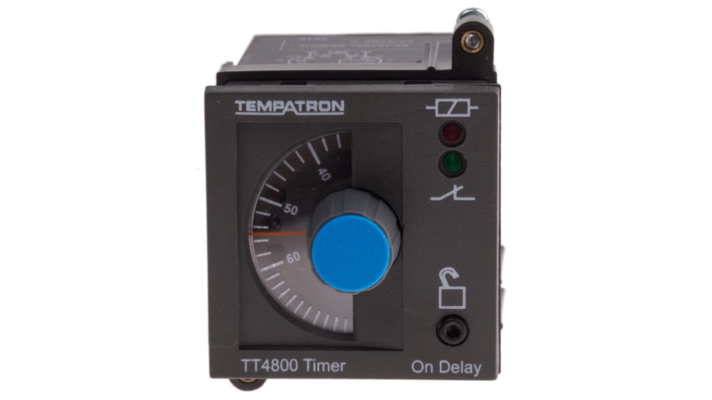 Tempatron TT4801 Series DIN Rail, Panel Mount Timer Relay, 110V ac, 2-Contact, 6 s → 6h, 1-Function, DPDT