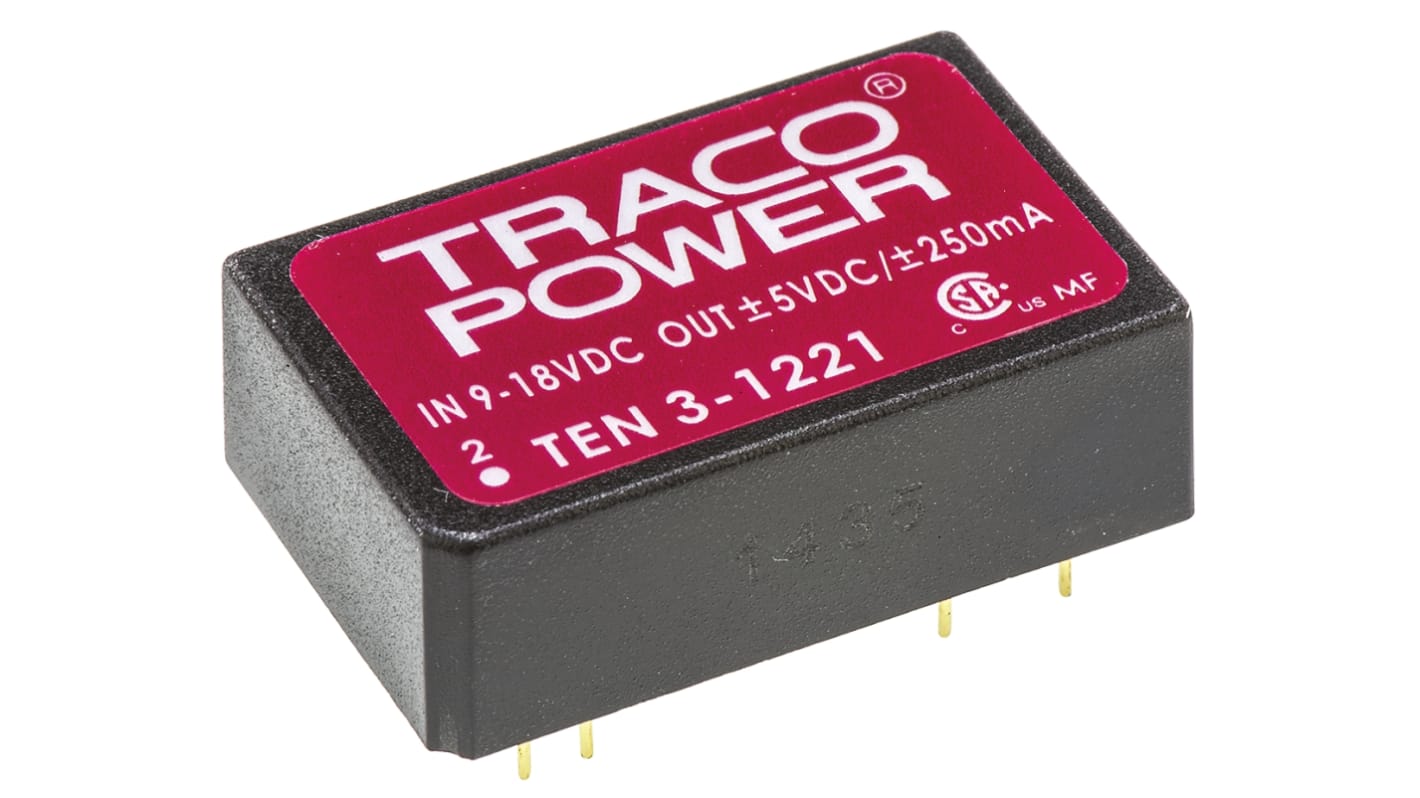 TRACOPOWER DC-DCコンバータ Vout：±5V dc 9 → 18 V dc, 3W, TEN 3-1221