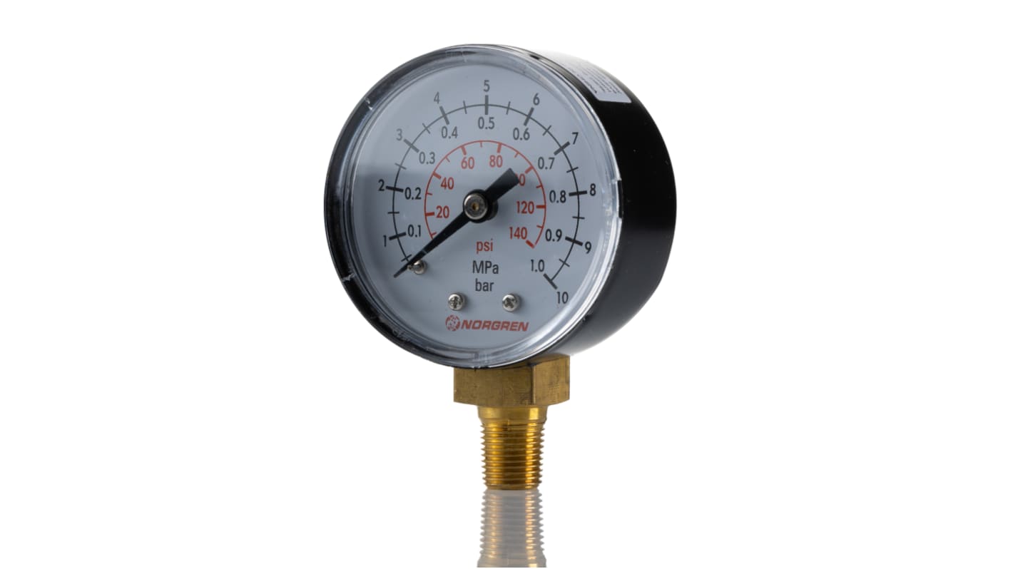 Norgren Analogue Pressure Gauge 10bar Bottom Entry, 18-015-027, 0bar min.