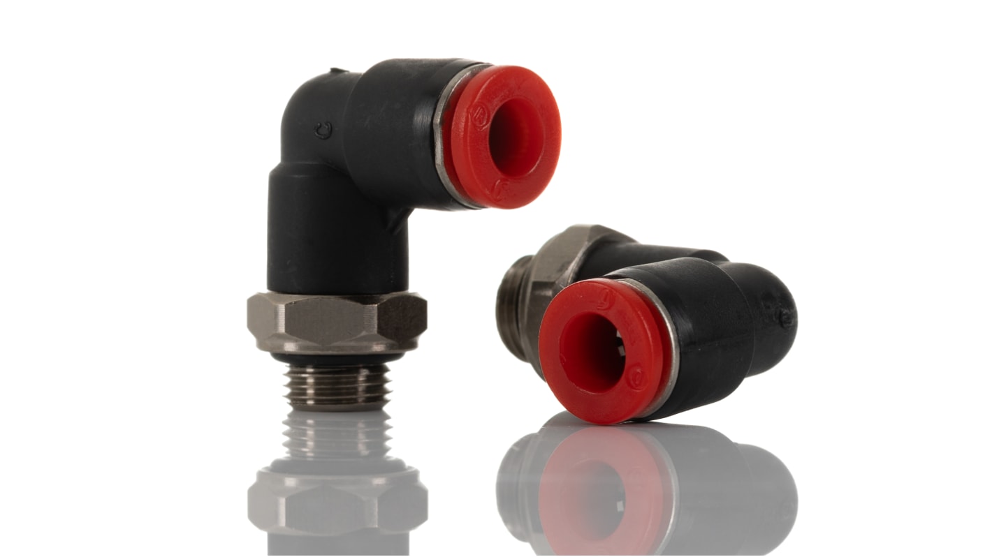 Norgren PNEUFIT Series Elbow Threaded-toTube Adaptor, Push In 6 mm to G 1/8 Male, Threaded-to-Tube Connection Style