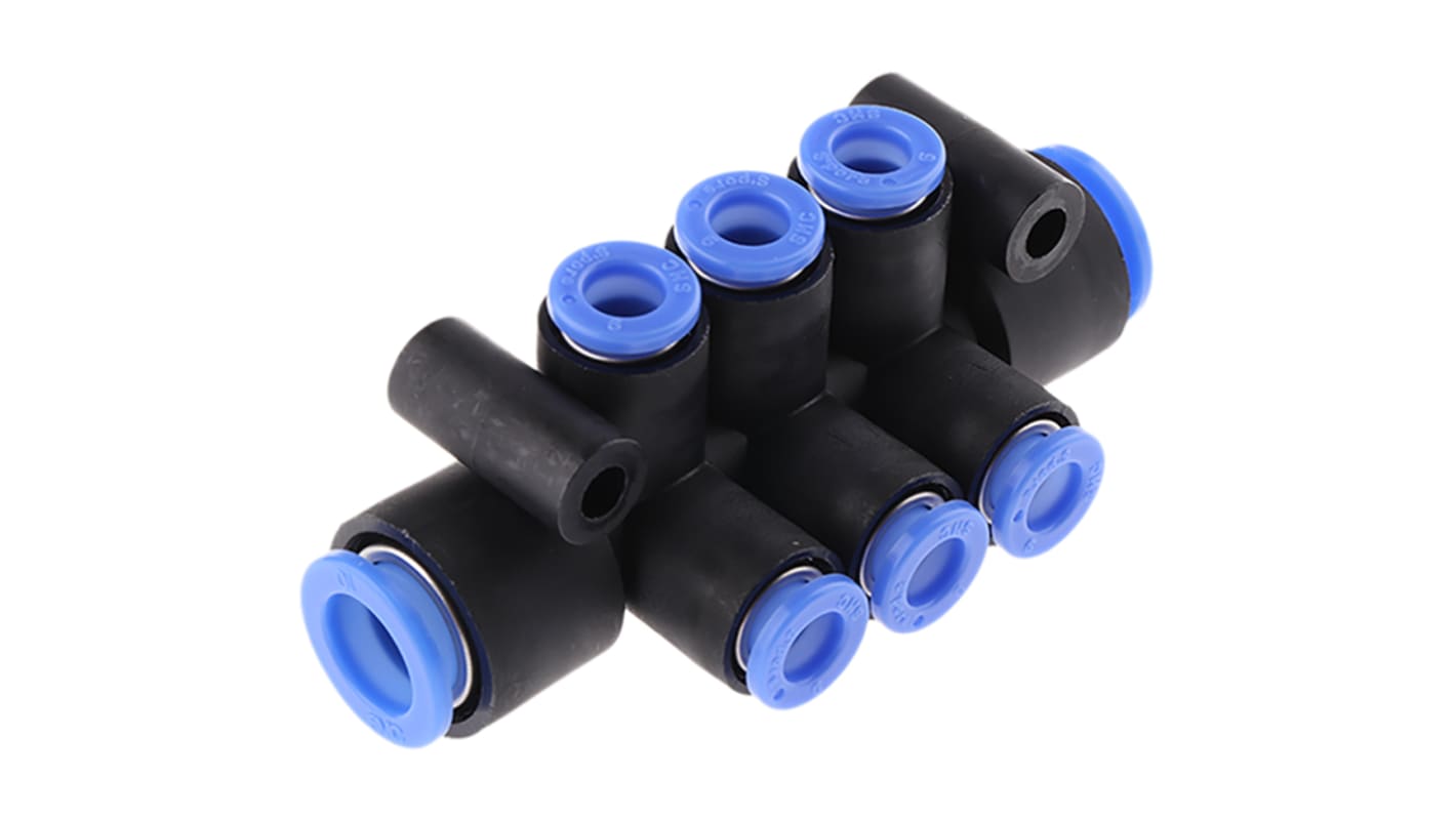 SMCKM 6 Outlet Pneumatic Manifold Fitting Push In 10 mm Push In 6 mm