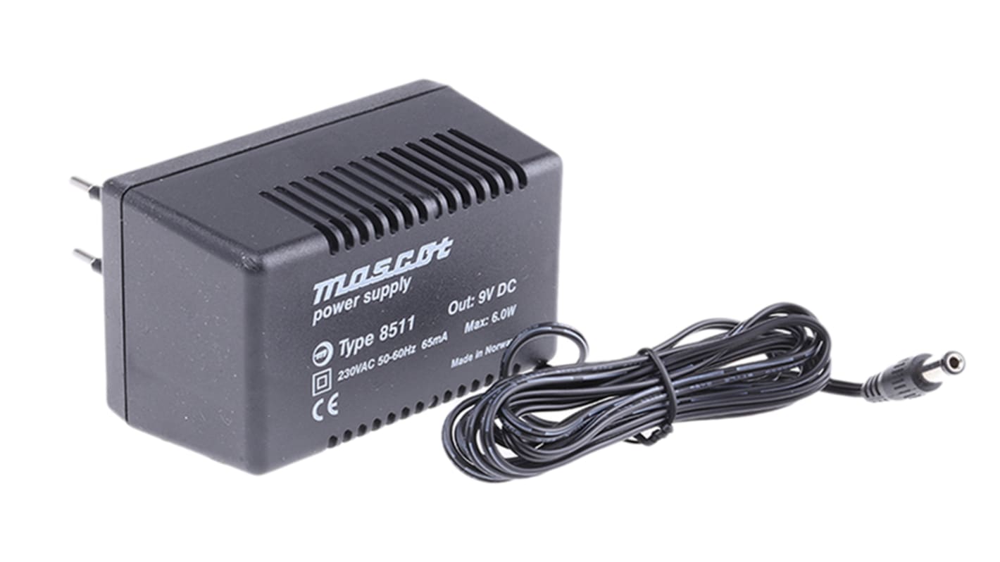 Mascot 6W Plug-In AC/DC Adapter 9V dc Output, 666mA Output