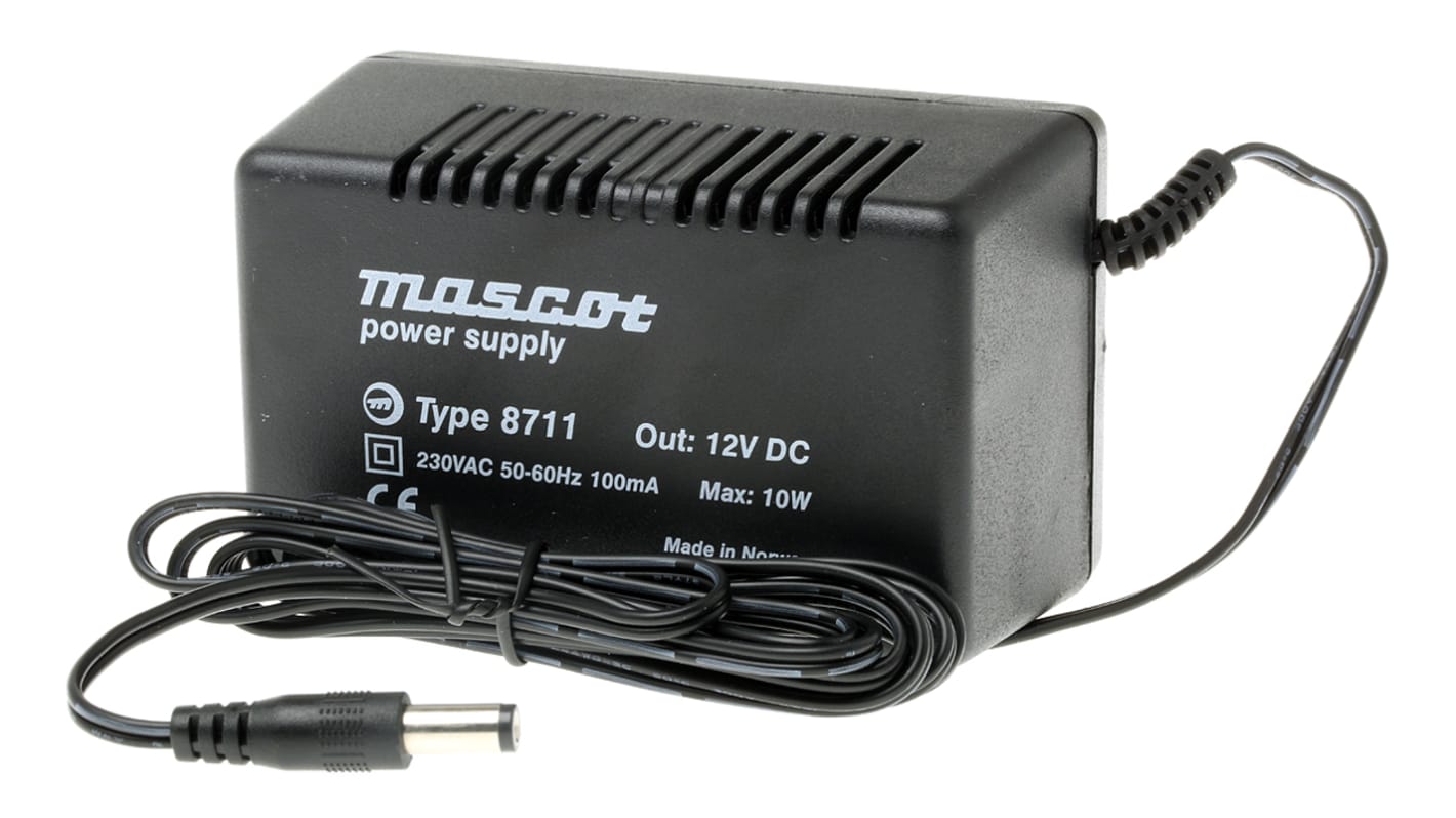 Mascot 10W Plug-In AC/DC Adapter 12V dc Output, 833mA Output