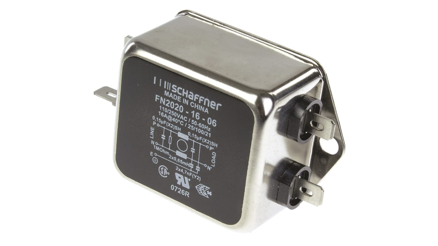 Filtr EMI 16A 1-fazowy 1MΩ 250 V AC/DC 400Hz 650 μH Schaffner Montaż w obudowie