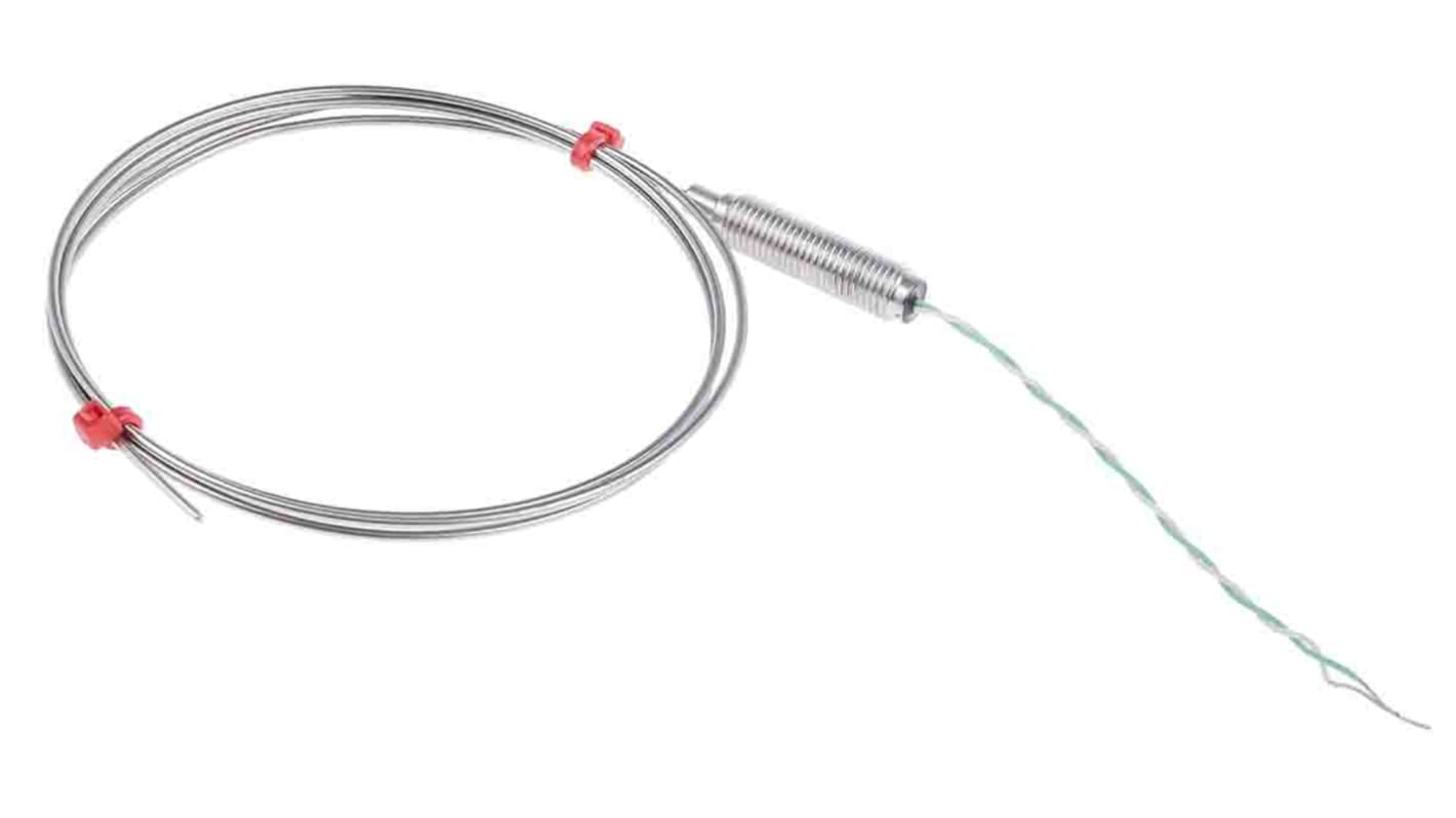 Termopar tipo K RS PRO, Ø sonda 1.5mm x 1m, temp. máx +1100°C, cable de 100mm, conexión Extremo de cable pelado