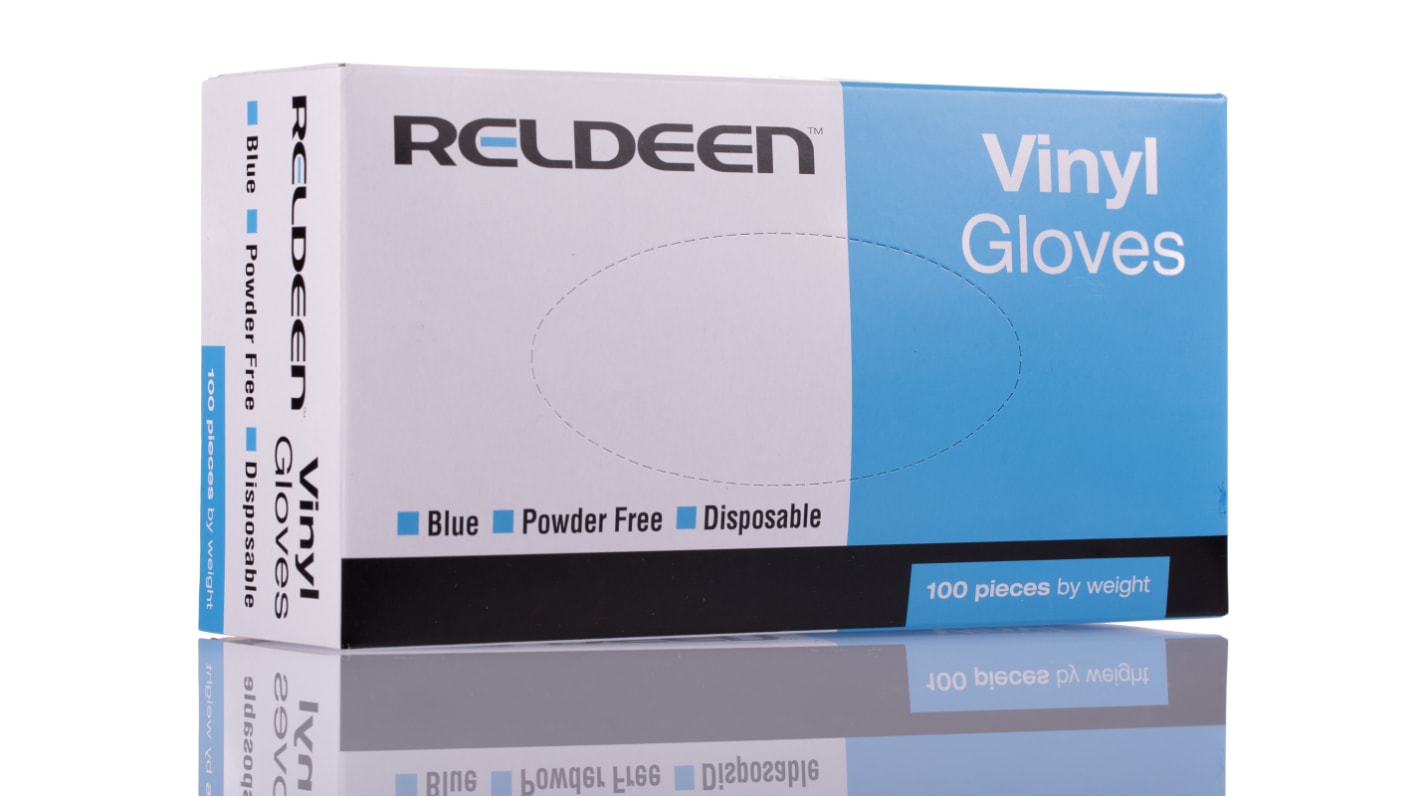 Reldeen Blue Powder-Free Vinyl Disposable Gloves, Size 10, XL, 100 per Pack