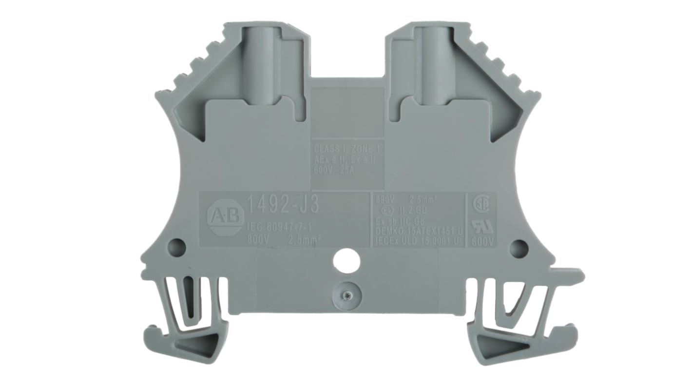 Borne terminal pasante Hembra Rockwell Automation 1492-J3 de 2 vías, para cable de 28 - 12 AWG, 25A, 600 V, Tornillo