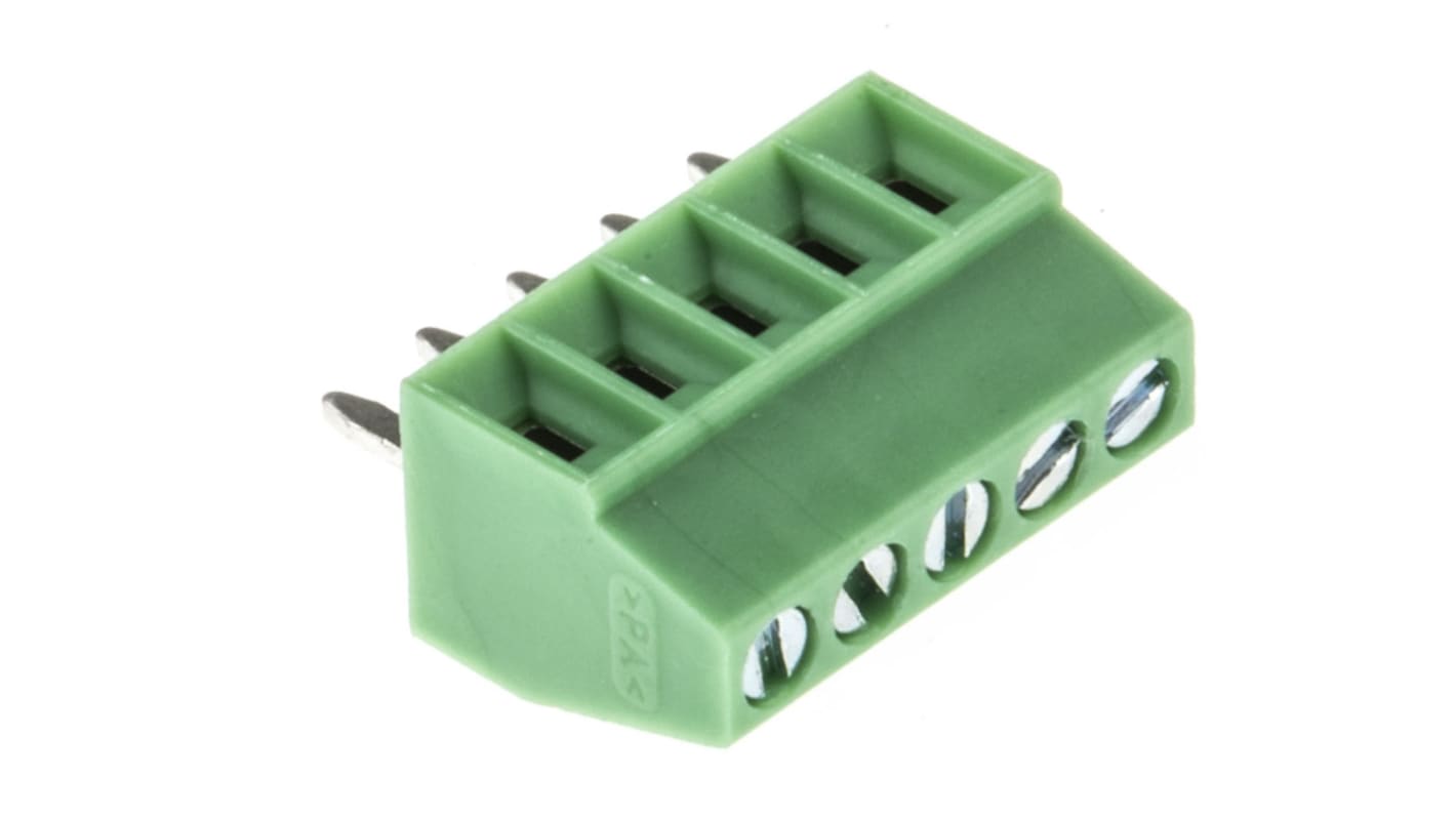 Phoenix Contact MPT 0.5/5-2.54 Series PCB Terminal Block, 5-Contact, 2.54mm Pitch, Through Hole Mount, 1-Row, Screw