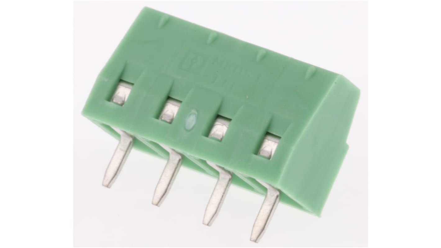 Borne para PCB Phoenix Contact de 4 vías de 4 vías , paso 3.81mm, 13.5A, de color Verde, montaje Montaje en orificio