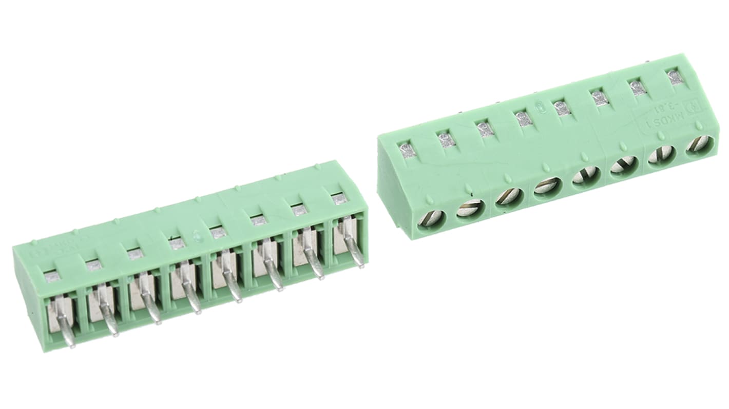 Phoenix Contact MKDS 1/ 8-3.81 Series PCB Terminal Block, 8-Contact, 3.81mm Pitch, Through Hole Mount, 1-Row, Screw