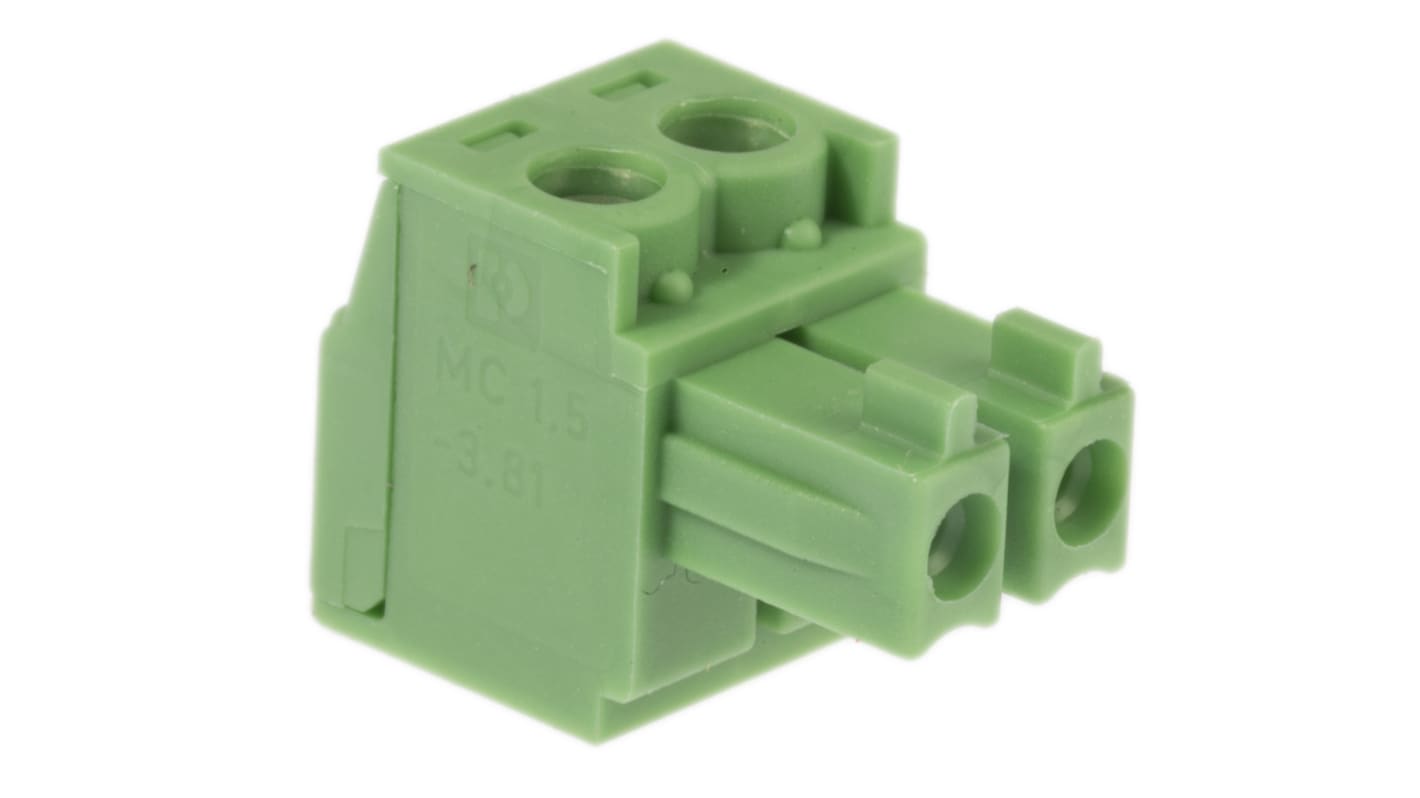 Phoenix Contact 3.81mm Pitch 2 Way Pluggable Terminal Block, Plug, Cable Mount, Screw Termination