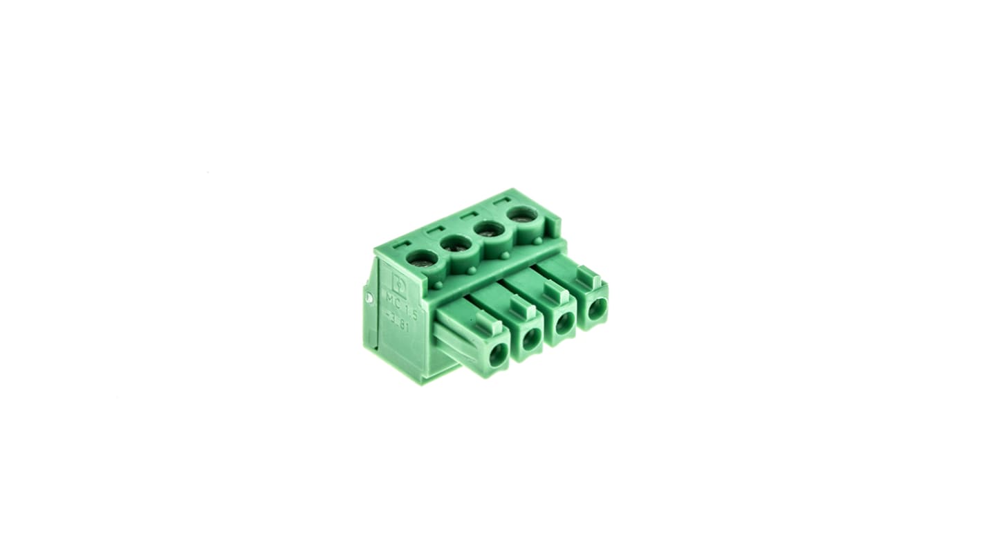 Phoenix Contact 3.81mm Pitch 4 Way Pluggable Terminal Block, Plug, Cable Mount, Screw Termination