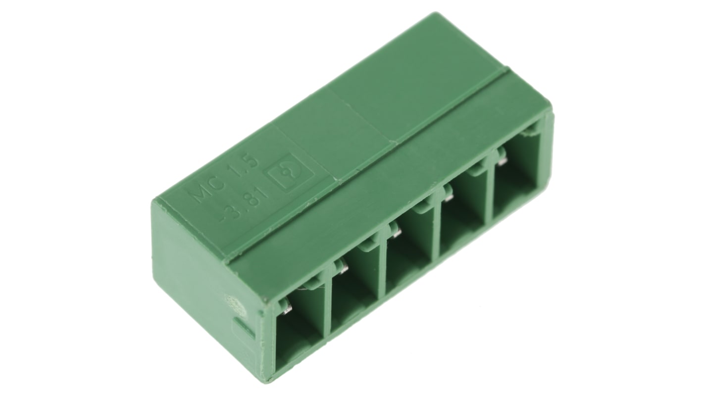 Phoenix Contact 3.81mm Pitch 5 Way Right Angle Pluggable Terminal Block, Header, Through Hole, Solder Termination