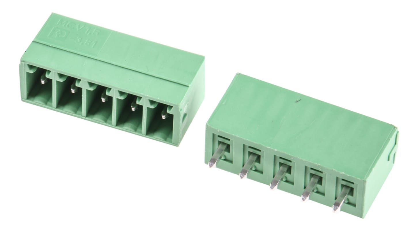 Conector macho para PCB Phoenix Contact serie MCV 1.5/ 5-G-3.81 de 5 vías, 1 fila, paso 3.81mm, para soldar