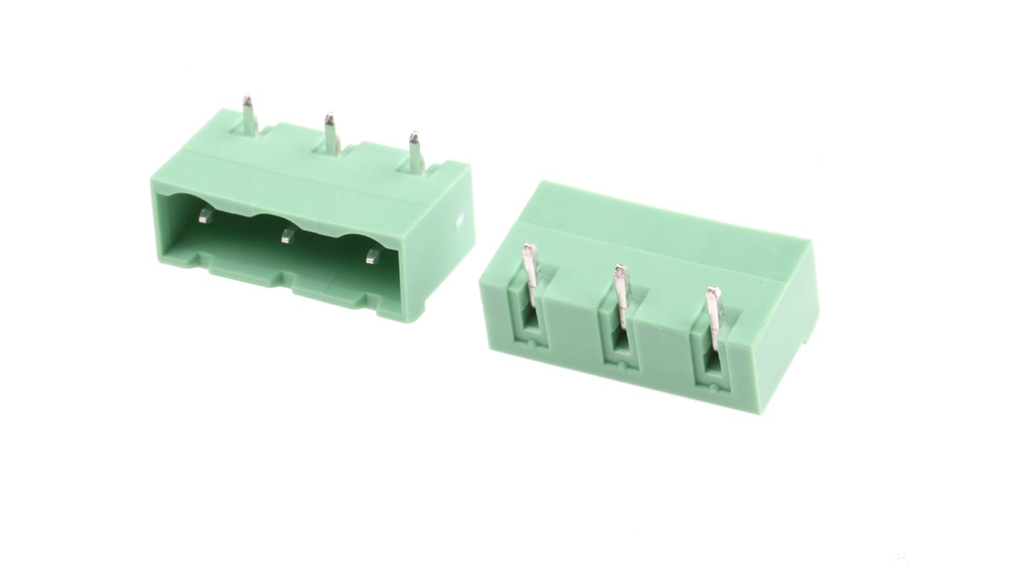 Phoenix Contact 7.62mm Pitch 3 Way Right Angle Pluggable Terminal Block, Header, Through Hole, Solder Termination